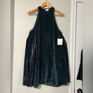 Beautiful Bella Dahl Slate Blue Velvet Halter Mini Dress. Keyhole Back.